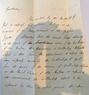 1834 Advert -response from Archbishop of York