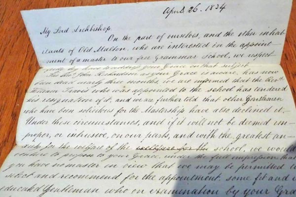 Letter from Malton inhabitants to the Archbishop of York